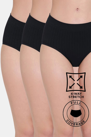 Buy Zivame Medium Rise Full Coverage Hipster Panty (Pack of 3) - Black